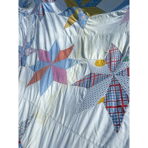 Vintage Hand-Stitched Lemoyne Star Summer Quilt Coverlet 8 Point  73" X 67" - Picture 3 of 16